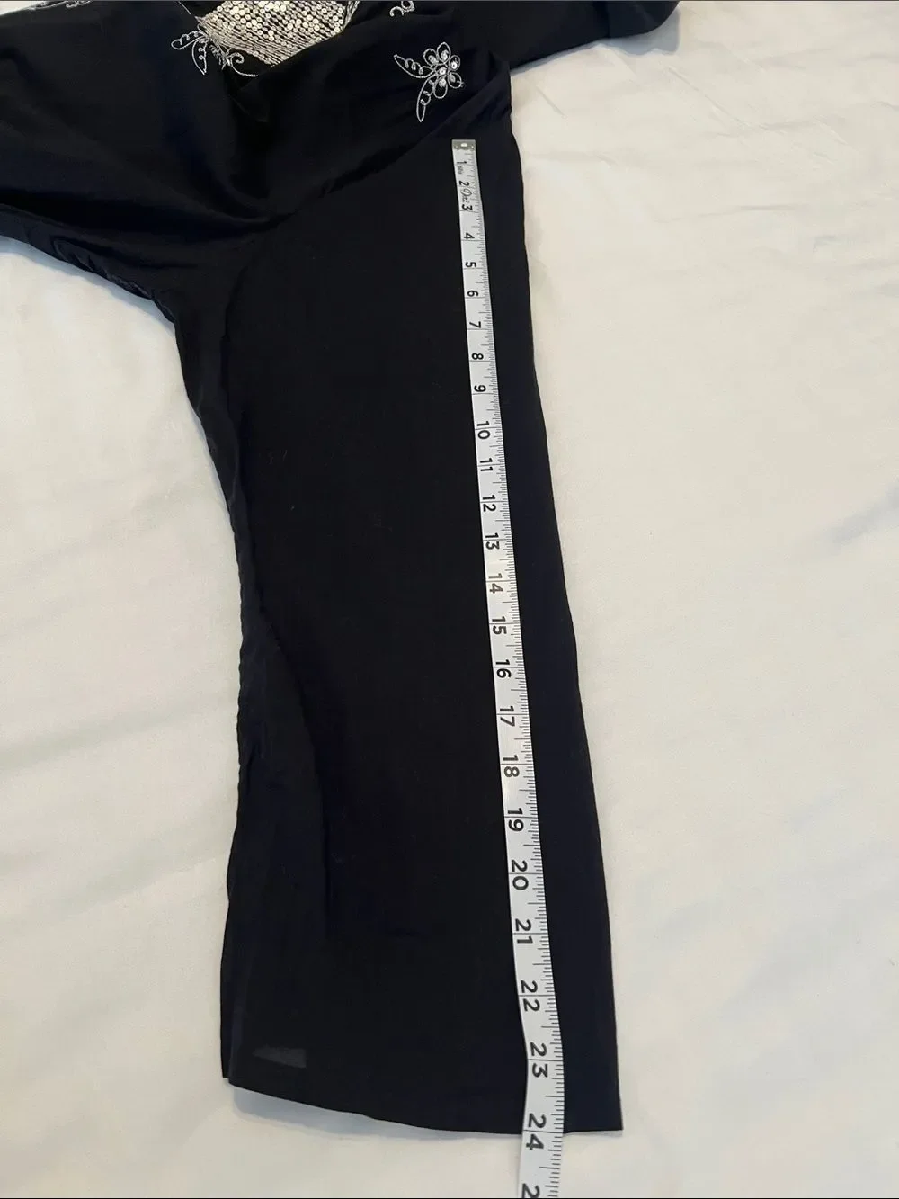OSFM Sheer Black Long Sleeve Tunic Swim Coverup with Sequins an Side Slits EUC